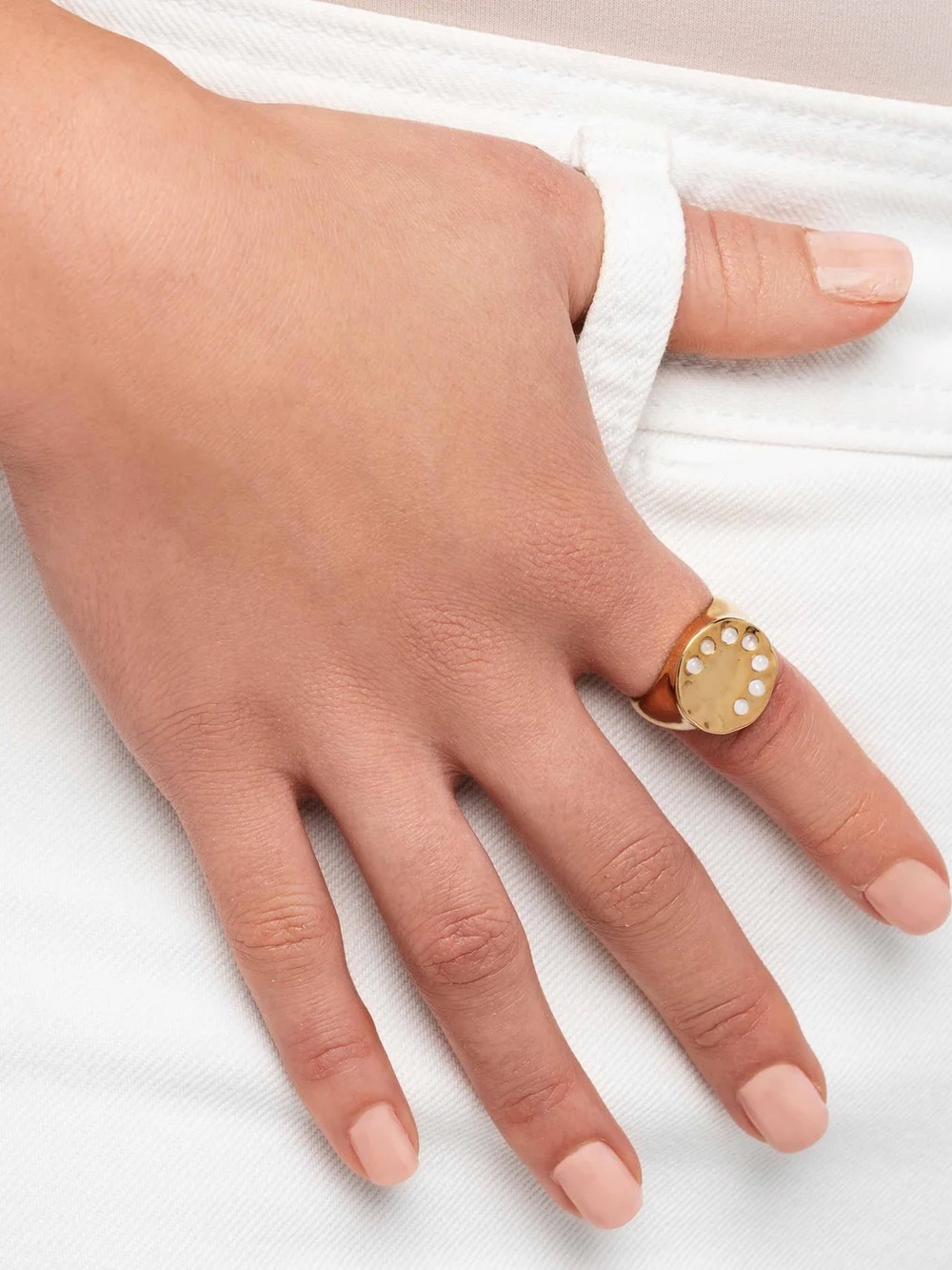 Rose Quartz Signet Ring 24k Gold Plated NWOT - Picture 3 of 8